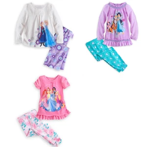 Disney Store Princess Elsa Anna Jasmine Ariel Belle Cinderella 2 Piece Pajamas - Picture 1 of 16