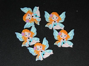 Fairy with Blue Wings wooden 2 hole button set of 5 (NN1) - Picture 1 of 3