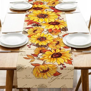 Seliem Autumn Sunflower Table Runner with Maple Leaves, 13 x 72 Inches - Picture 1 of 7