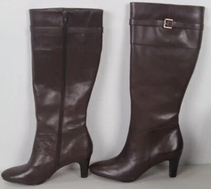 Botas hasta la rodilla Lauren Ralph Lauren Suise de cuero marrón oscuro nuevas con etiquetas - Imagen 1 de 1
