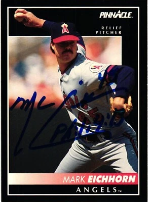 Mark Eichhorn #353 Signed 1992 Pinnacle MLB Baseball Card AUTO Angels - Image 1 of 2