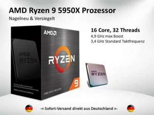 AMD Ryzen 9 5950X Desktop-Prozessor (4,9GHz, 16 Kerne, Sockel AM4) Box -- NEU !! - Afbeelding 1 van 5