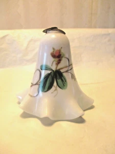ANTIQUE~MILK GLASS HANGING OIL LAMP SMOKE BELL GREEN LEAVES-FLOWERS- RUFFLE EDGE - Picture 1 of 5