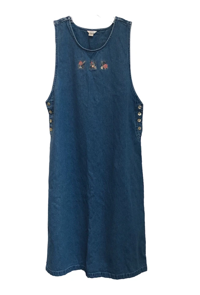 Vestido Jersey Christopher & Banks Denim Mono Profesor de Escuela Bordado Talla XL Foto 1 de 4