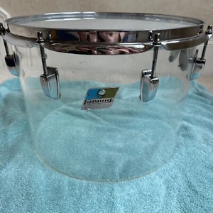 70s Clear Ludwig Vistalite 14” x 10” Concert Tom Drum - Pointy Blue Olive Badge - Picture 1 of 14
