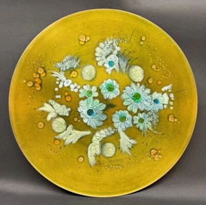Sascha Blastoff Large Metal Enamel Spring Foliage Plate Orange Leaves Signed 13" - Picture 1 of 4