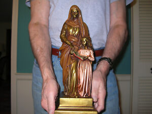 RAREST antique St Anne Virgin Mary Christian Catholic statue Armor Bronze clad