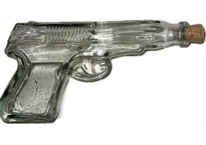 Hand Blown GLASS Gun Glock 9mm Handgun Whiskey Moonshine bottle 200ml ~6.7 oz - Picture 1 of 3