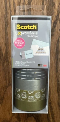 Scotch Expressions Washi Tape Multi Pack with Storage Box 4 Rolls New - Image 1 of 2