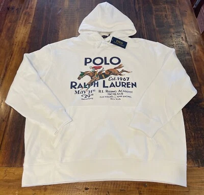 NUEVO CON ETIQUETAS Polo Ralph Lauren BLANCO ACADEMIA DE EQUITACIÓN ECUESTRE Gráfico Sudadera con Capucha talla 4XB Foto 1 de 4
