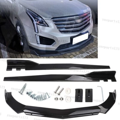 Gloss Black for Cadillac CTS ATS Front Bumper Lip Spoiler Splitter + Side Skirt Foto 1 de 4