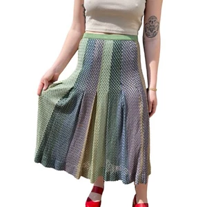 Vintage 70er Jahre Damen Plissee Strick transparent Midi Länge hoch tailliert Boho Rock Gr. M - Bild 1 von 6