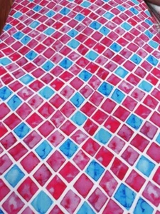 PINK AND BLUE MOSAIC PRINT COTTON RAYON FABRIC MATERIAL 1 METRE - Picture 1 of 3