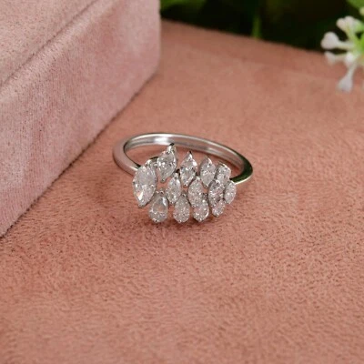 1.21 Ct Lab Grown CVD Marquise Diamond Cluster Ring 14k White Solid Gold - Image 1 of 4