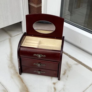 Vintage Wood musical Jewellery Box With Drawer-H 18 X L 21 X D 13cm - Picture 1 of 24