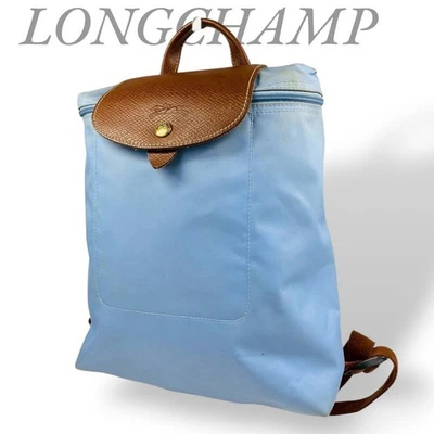 B3639 LONGCHAMP Longchamp backpack Le Pliage nylon light blue large capacity cut - Image 1 of 4
