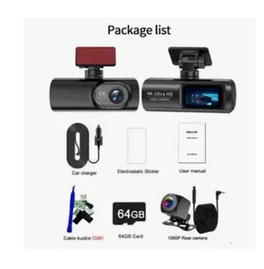 Caméra voiture 4K avant/arrière WiFi vision nuit G-Sensor + carte SD 64Go - Imagen 1 de 1