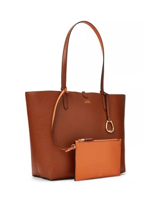 RALPH LAUREN Faux-Leather Reversible Tote Bag Lauren Tan/ Orange Gold $195 - Image 1 of 4