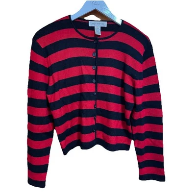 Jones New York Women’s Button Up Cardigan Size M Wool Blend Crop Striped Preppy - Image 1 of 4