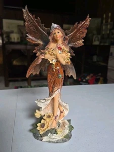 Vtg Winged Fairy with Orange Floral Garden Statue 11"H Fantasy Figurine - Picture 1 of 9