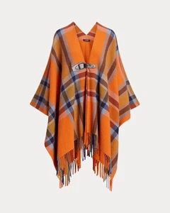 Poncho Ralph Lauren a Cuadros con Flecos Sarga NUEVO NUEVO CON ETIQUETAS - Imagen 1 de 10