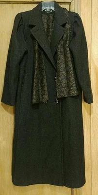Vtg 80s Jofeld by Forstmann Coat Womens PL Wool Charcoal Blk Paisley Scarf  - Image 1 of 4