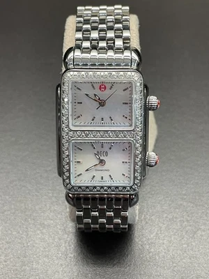 MICHELE Deco 0.68ct Diamond Dual Time Zone Watch – Stainless Steel MOP Dial - Image 1 of 4