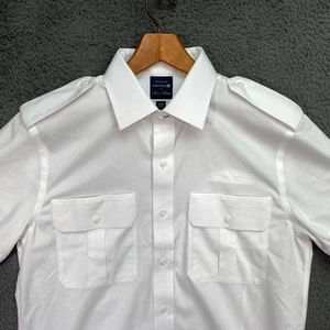 Brooks Brothers Pilot Shirt 15.5 White Epaulet Uniform NWT Dress Button Front - Picture 1 of 20