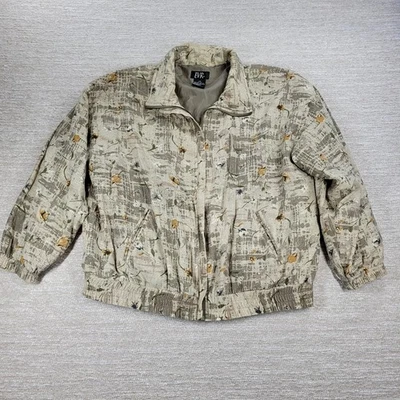 Chaqueta Bomber De Colección EVR Seda Para Mujer XL Verde Floral Tulipanes Camuflada Cremallera Ropa de Calle Foto 1 de 4