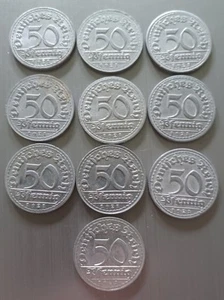 1921D Weimar Republic 50 Pfennig Lot Of 10 Coins - Picture 1 of 2