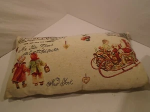 Christmas Pillow Tapestry /Velvet Beige Sleigh Hearts santa Children 26" x14" - Picture 1 of 5