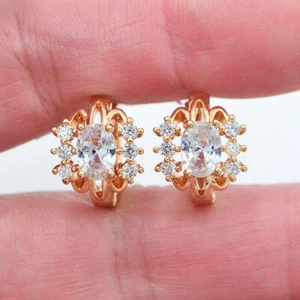 18K Yellow Gold Filled Women Fashion Clear Mystic Topaz Huggie Earrings - Picture 1 of 8