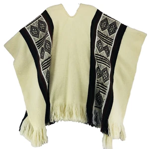 Azteken Poncho Damen 46" x 72" schwer weich Angora Mischung Fransen Southwest Vintage - Bild 1 von 7