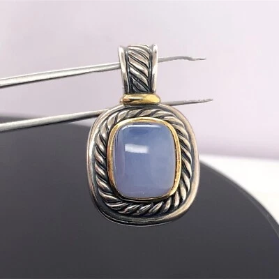 David Yurman 14k Gold & Sterling Silver Noblesse Chalcedony Pendant $1900 Retail - Imagem 1 de 4