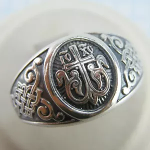 925 Sterling Silber Ring Größe 12,0 Gebetsschrift Weinrebe Kreuz Keltischer Knoten - Bild 1 von 14