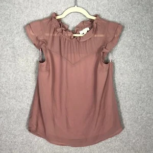Monteau Blouse Womens Large Pink Top Ruffle Dusty Cottage Career Church Flowy - Picture 1 of 10