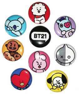 BT21 - 9pcs Button Set (1 inch PIN BACK) K-pop BTS - Concert Gear - Picture 1 of 2