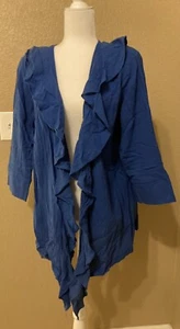 Brownstone Studio 1X Women’s Jacket Royal Blue Cascade Ruffle Shirt/jacket - Picture 1 of 6