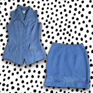 90s periwinkle sleeveless collared vest top and skirt two piece set by STAR CCC - Picture 1 of 8