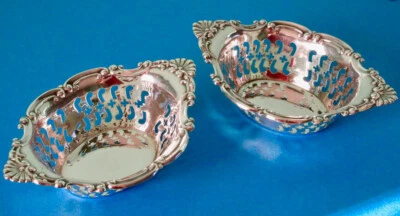 Birks Pair of Reticulated Sterling Silver Nut Dishes Vintage Hallmarked 1960s Foto 1 de 4