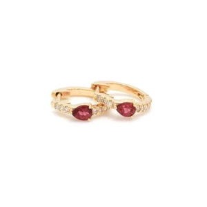 0.84 Ct Ruby & Lab Grown Diamond Prong Earrings 10K Solid Yellow Gold - Picture 1 of 4