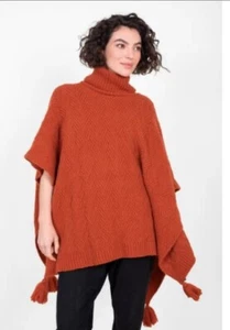 Brakeburn Terracotta Knitted Herringbone Poncho Tassels Navy RRP £70 - Picture 1 of 11