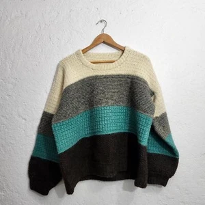 Handmade color blocked chunky knit sweater - Picture 1 of 4