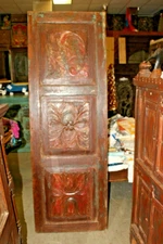 2 Barn Door CHAKRA DOORS CARVED WOOD OLD WORLD Colorful Vintage Hand Carved 76.5