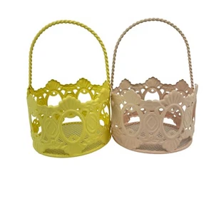 Small Vintage Metal Baskets Twisted Wire Handle Candy Bowl Easter Pink Yellow 2 - Picture 1 of 9