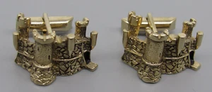 MENS CUFFLINK 3D Ancient CASTLE Vintage Jewelry U71 - Picture 1 of 4
