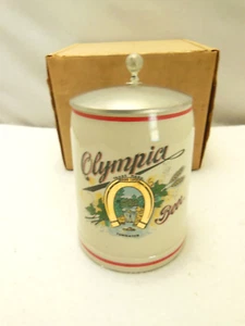Vtg Olympia Lidded Beer Stein German Style by Ceramarte Made in Brazil w/ Box - Picture 1 of 11