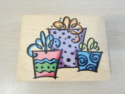 STAMPENDOUS TROIS CADEAUX THREE PRESENTS LARGE WOOD/RUBBER STAMP, R081, FREE S&H - Image 1 of 4