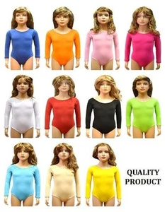 GIRL'S COTTON LONG SLEEVE LEOTARDS STRETCHY DANCE/GYM/BALLET SPORTS COLOUR&SIZES - Picture 1 of 35