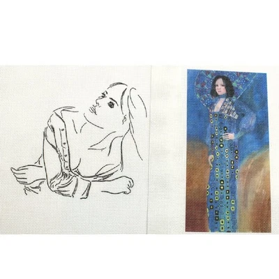 2 NEEDLEPOINT CANVAS LOT:  EMILIE FLOGE KLIMT ADAPT , HAND DRAWN BEAUTY    BM - Image 1 of 2